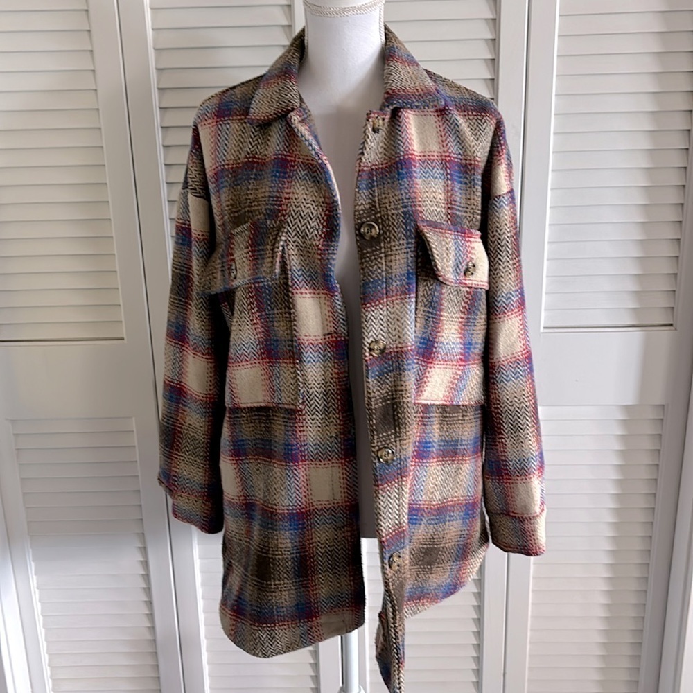 Davi & Dani Plaid Wool Blend Shacket Shirt Jacket Women’s Oversized Size Small